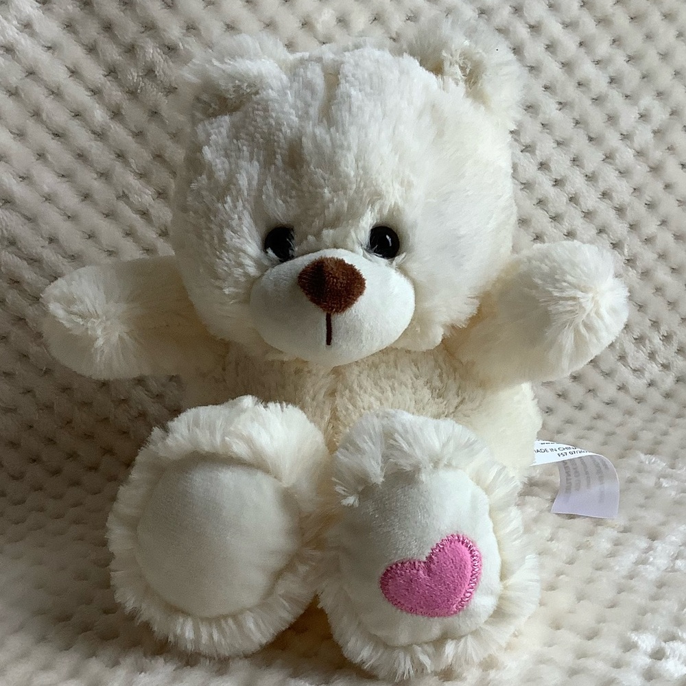 Animal Adventure Plush White Bear with Pink Heart Valentines Stuffed Animal Toy